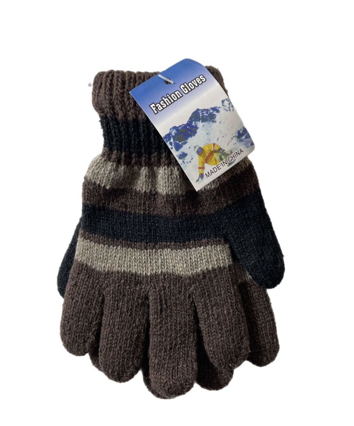 Kids Striped Gloves Brown
