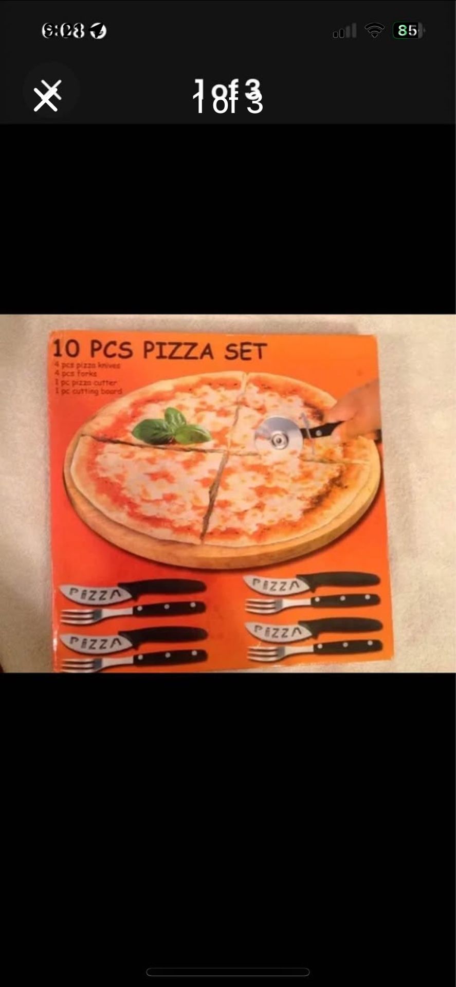 Fun 10 Piece Pizza Set~Board~Cutter~Forks~Knives~Never Used