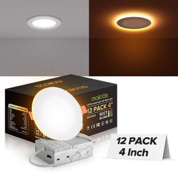 MAILCOS 12 Pack 4" 5CCT LED Recessed Ceiling Light with Night Light, 2700K-5000K, 9W 810LM, Dimmable, ETL (White Trim)