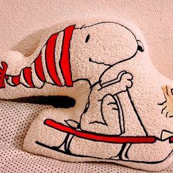 Peanuts Snoopy Sledding with Woodstock Sherpa Pillow
