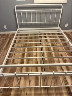 Modern white metal queen bed frame