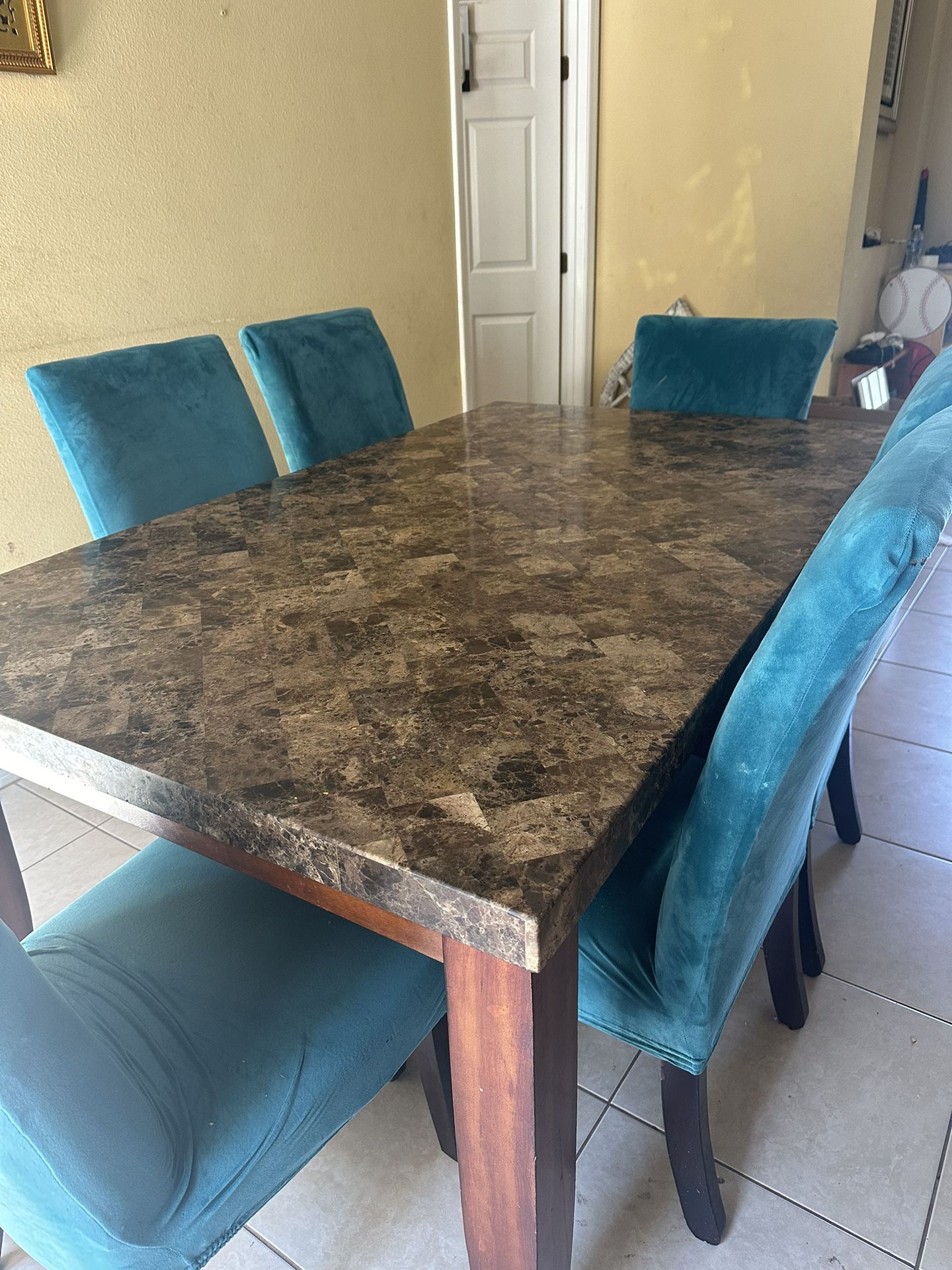 Marble  Table With Six Chairs $300