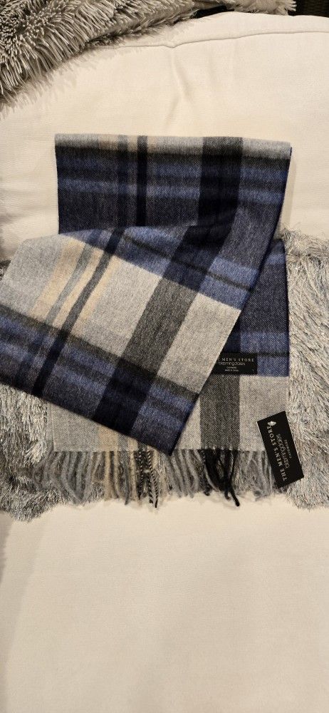 Brand New Blue and Gray Plaid Cashmere Men's Scarf