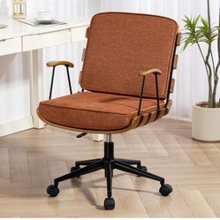 Home Office Desk Chair with Wheels & Armrests, Height Adjustable & 360° Swivel, Walnut (Orange)