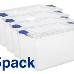 Set of 5 clear plastic storage containers with latch lids - NEW