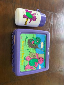 Thermos Barney & Baby Bop Kids Lunch Box Set w/ 10 oz Bottle Purple Plastic