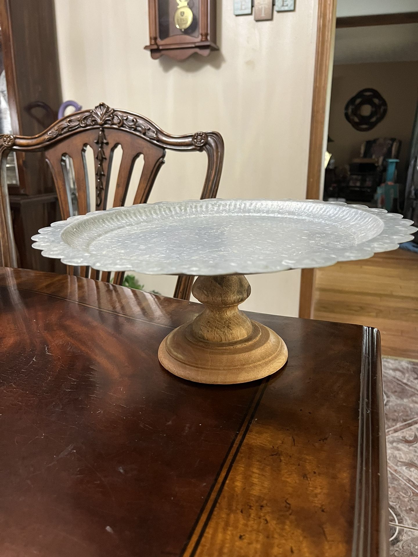 Primitive Wood And Metal Cake/pie Stand