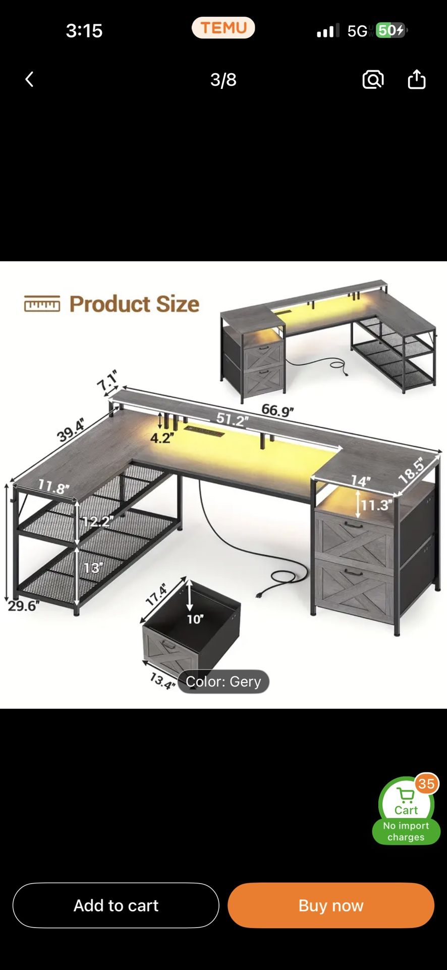 67’ L Shaped Computer Desk. BRAND NEW IN BOX