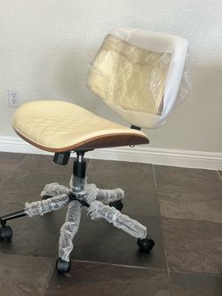 New modern Home Office Chair No Arms with Wheels, Adjustable Height Small Desk Chair, PU Leather Mid Back 360 Swivel Computer Chair, Armless Modern Wa