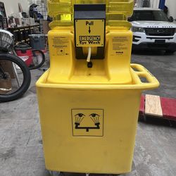 Bradley eagle eye eyewash station with waste container.