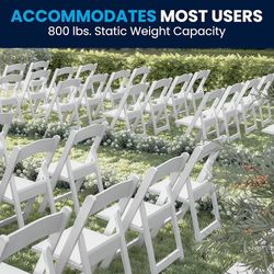  Hercules Series Folding Chair - White Resin - Set of 4 800LB Weight Capacity Comfortable Event Chair - Light Weight Folding Chair