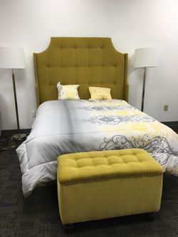 Beautiful queen size custom headboard and ottoman