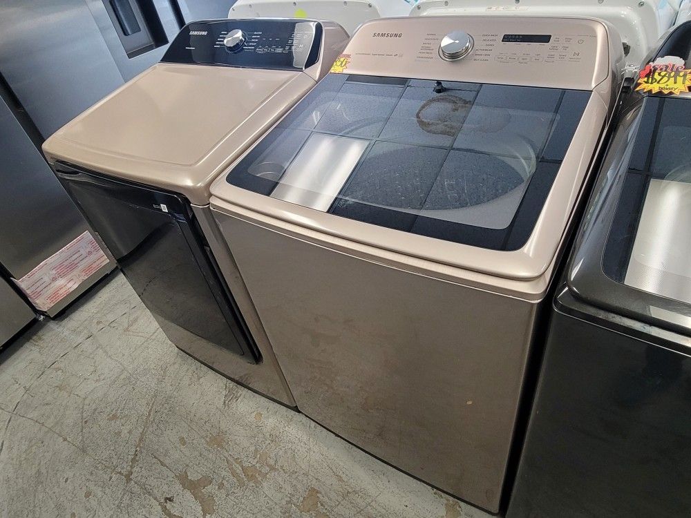 Champagne Samsung Top Load Washer And Gas Dryer Set