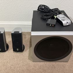 Logitech Subwoofer and Speakers with Controller and Digital to Analog Converter