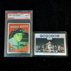 Mickey Mantle 2 Card Lot 96 Topps 1959 Reprint PSA 9 and 2008  Topps NY YANKEES MLB 