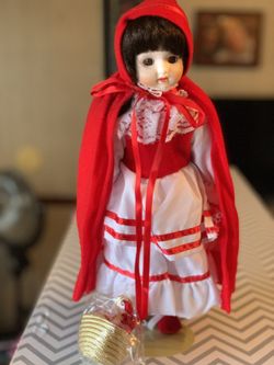 Musical Little Red Riding Hood Porcelain Doll w/ Basket