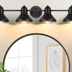 Bathroom Light Fixtures, 4-light Vanity Light Over Mirror, Matte Black Metal Bathroom Light, Modern Farmhouse Rustic Industrial Indoor Wall Mount Ligh