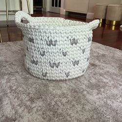 Woven White And Gray Basket 