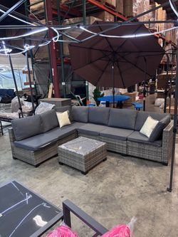 New 7 Pieces Wicker Outdoor Patio Furniture set Sectional Sofa Set ottoman table