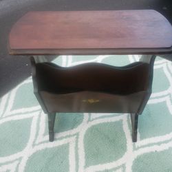 Vintage Wood Table Magazine Rack With Painted Accents Farmhouse Style