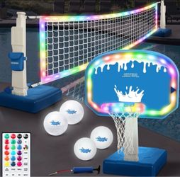 2-in-1 w LED Pool Volleyball and Basketball Game Set