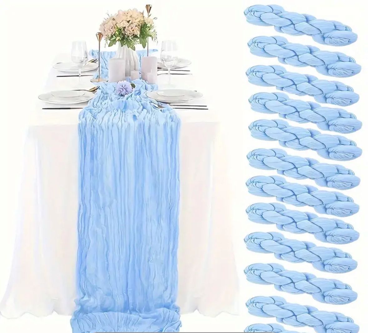 Baby Light Blue Cheesecloth Table Runner 24pc 35x118in