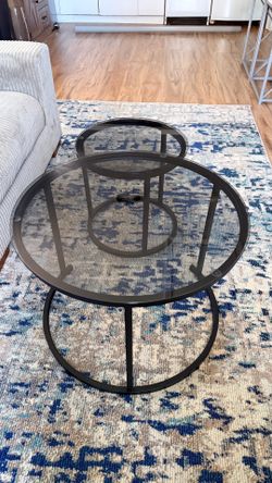 Set of 2 Black Metal Glass Top Nesting Tables