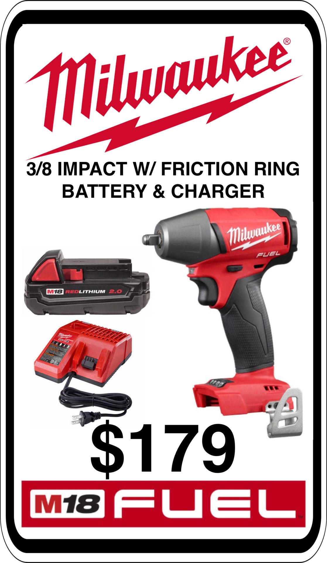 BRAND NEW - Milwaukee M18 3/8 Impact w/ Friction Ring - Charger & Battery - We accept trades & Credit Cards - AzBE Deals