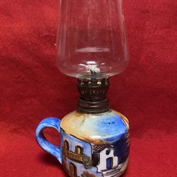 8 inches with Glass Handmade Hand painted Imported From Greece Ceramic Oil Lamp (Read Description)