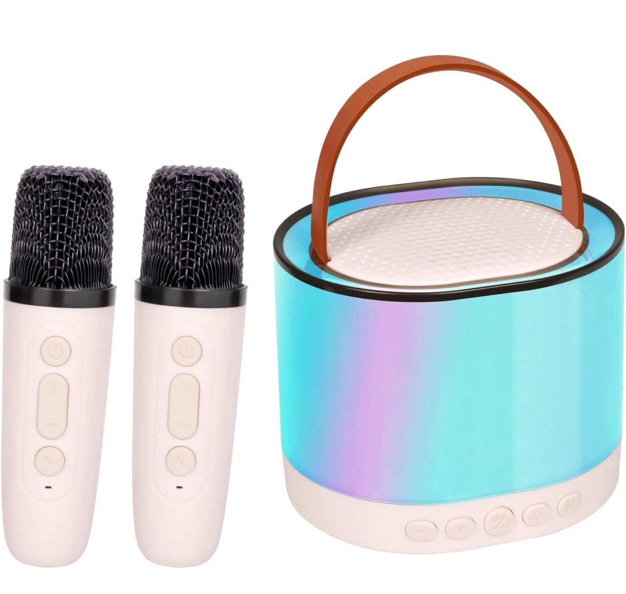 Mini Karaoke Machine for Kids Adults, Portable Bluetooth Karaoke Speaker with 2 Wireless Microphone and Lights