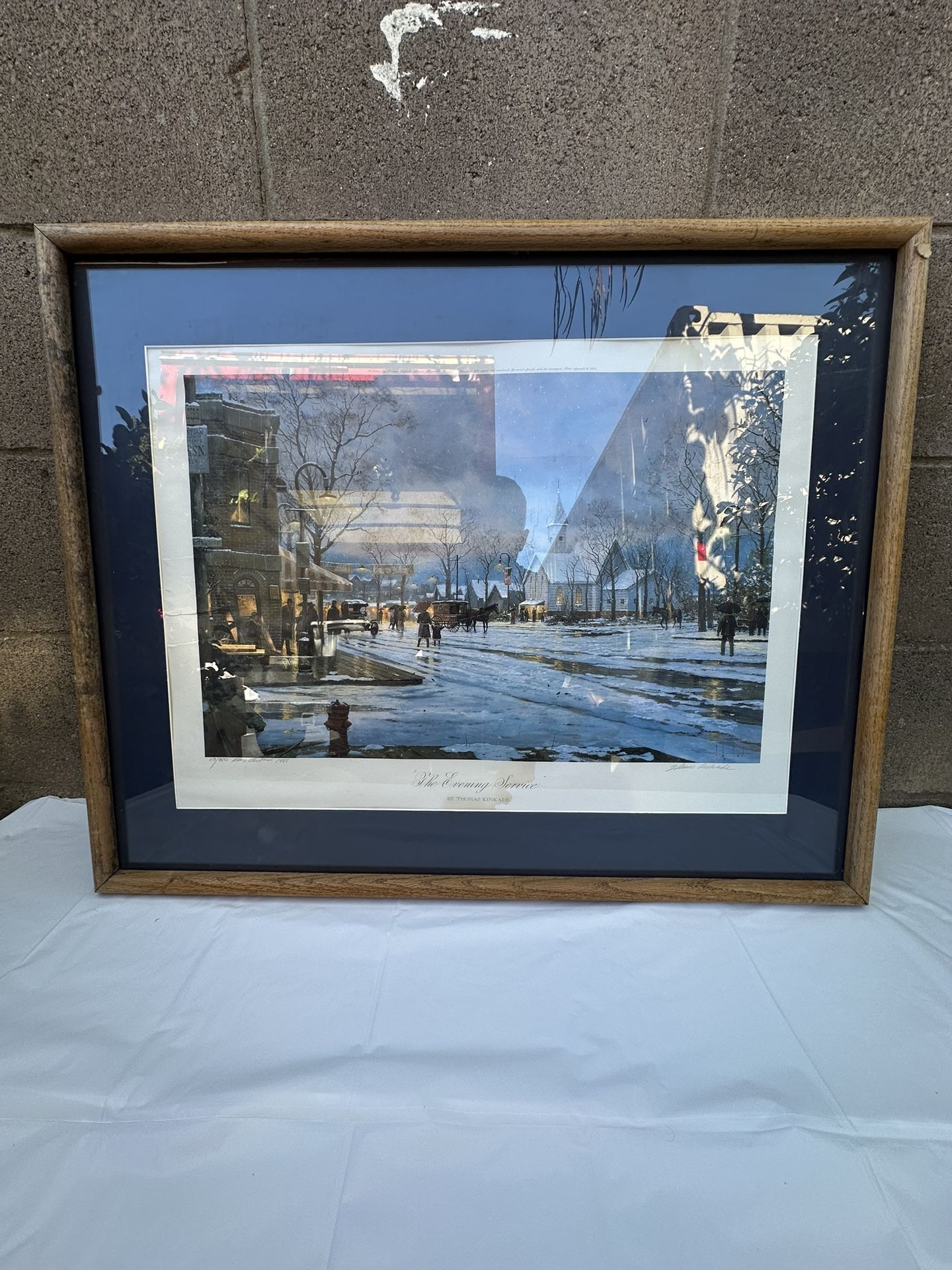 Early THOMAS KINKADE Unframed EVENING SERVICE Paper Litho SN 26x20 w/ COA