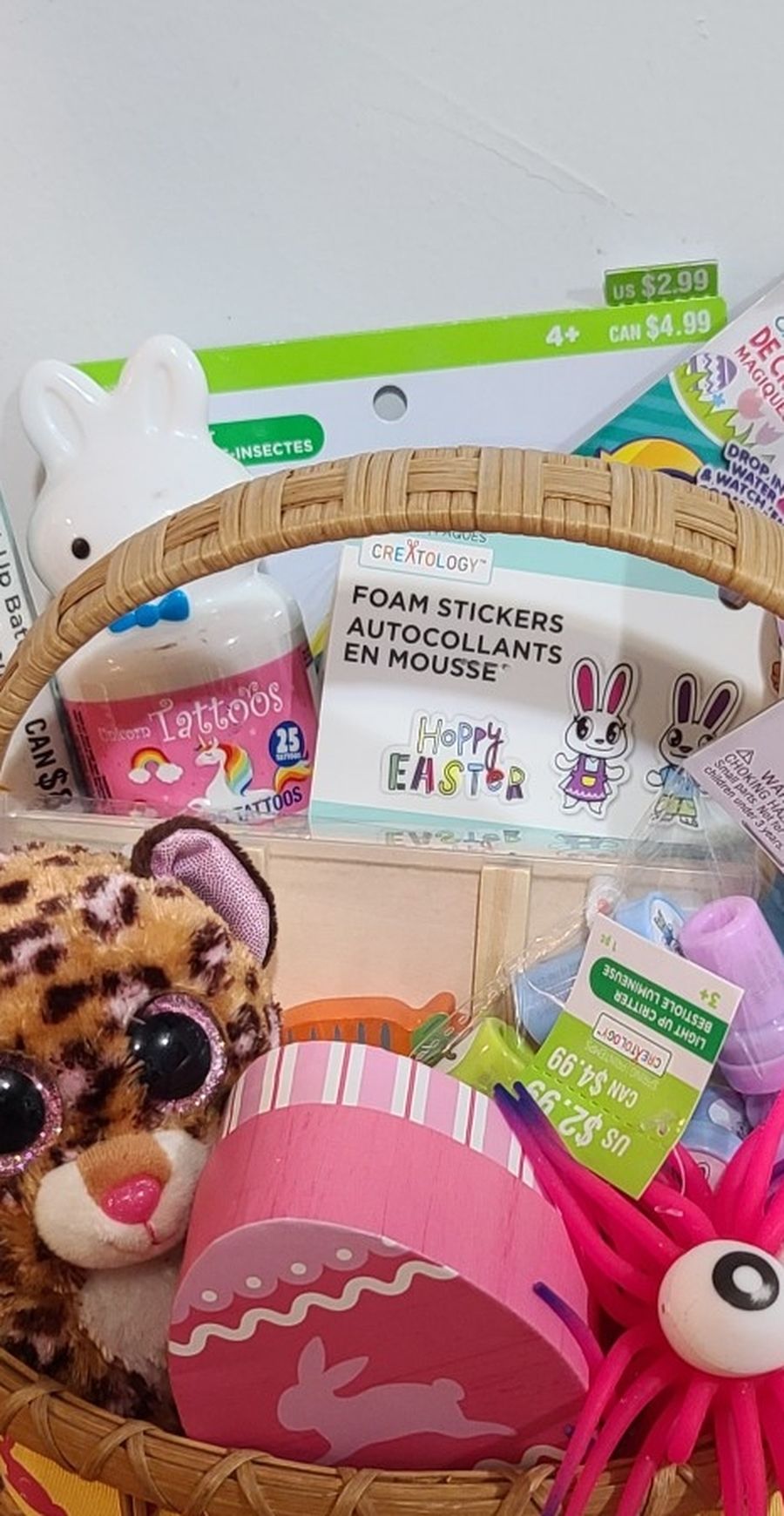 Easter Gift Basket Overfilled Playdough, Stickers, Plush, New