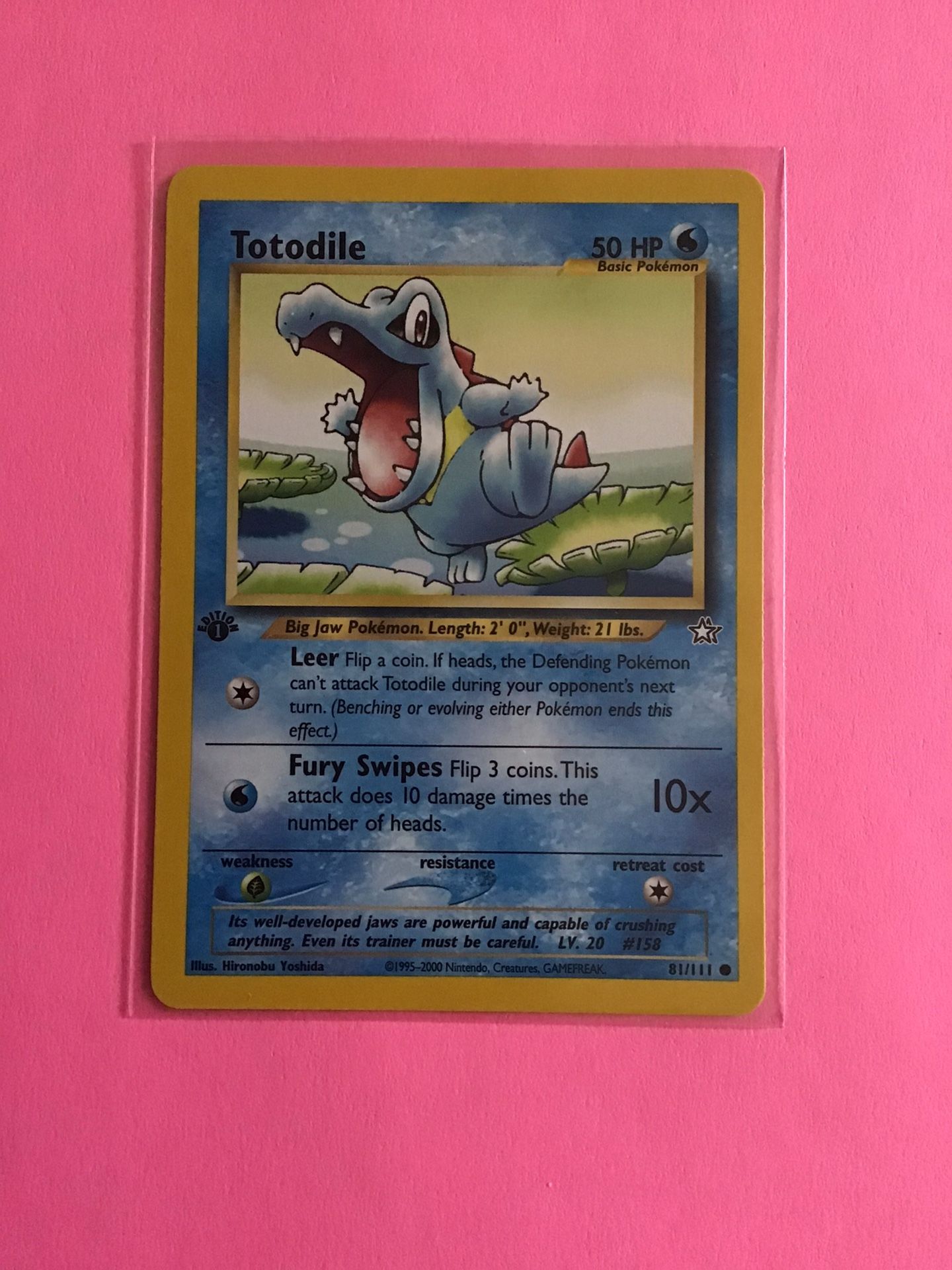 1st Edition Totodile 81/111 Pokemon Card from the Neo Genesis Set