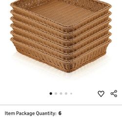 Eccliy 6 Pack Poly Wicker Bread Basket 19 Inch Imitation Rattan Woven Tabletop Food Serving Basket for Vegetables Restaurant Hotel Home Display