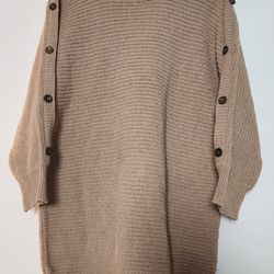 Women's Tan Knit Sweater 3/4 Sleeve Button Detail Size XL