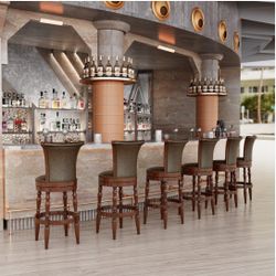 Bar Stool with Swivel Seat Set of 6, 180” Rotate Counter Height Bar Chairs, 30.1"H Home Bar Chair with Carved Wood Leg and PU Upholstered Cushion , Ch