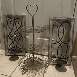 Amazing Candle Holders And Three Tiered Metal Centerpiece 
