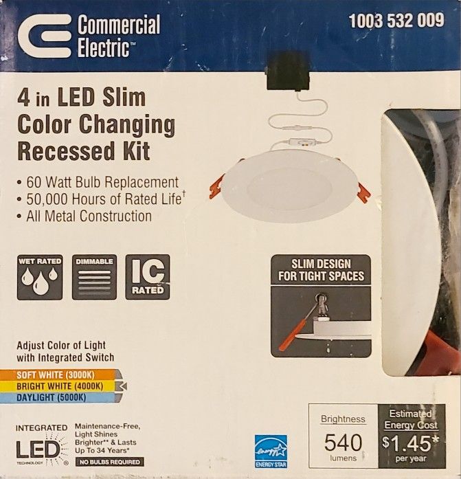 Commercial Electric Ultra Slim 4 in. Color Selectable Canless LED Recessed Kit