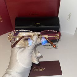 Cartier C-decor  Gold Transparent Tint  Cut Carved Rimless Lenses. C36M869-19 
