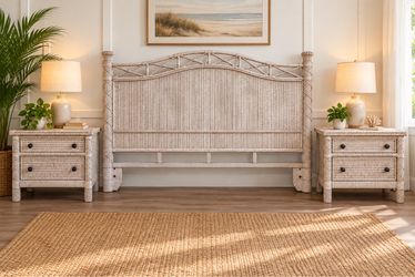 Rattan Wicker Headboard and Nightstand Set