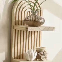 Wooden Arch Wall Shelf - 2-tier Natural Wood Floating Shelves, Home Decor Storage Organizer Display, Plants Decorative Shelf
