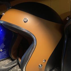 New Flat Black And Copper Dot Open Face Café Racer Bobber Motorcycle Helmet $90