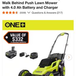 RYOBI ONE+ 18V 13 in. Cordless Battery Walk Behind Push Lawn Mower with 4.0 Ah Battery and Charger