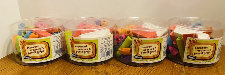 Schoolio Assorted Erasers & Pencil Grips (Set of 4)