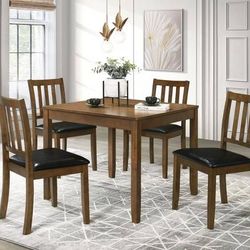 **SALE** ~New Five Piece Dining Room Set with Black Leaterette Padded Seats~