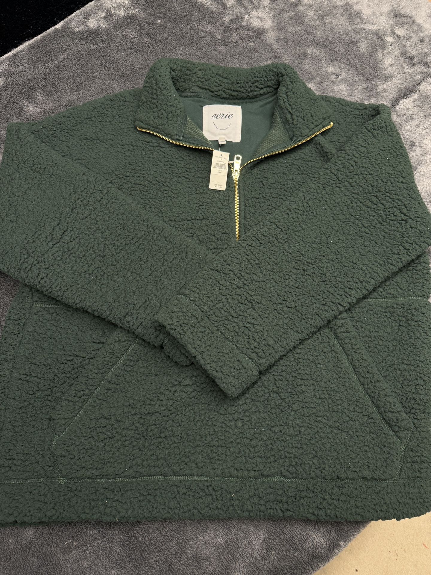 New Aerie Green 1/4 zip-up fleece, size Women’s Small #fleecelove