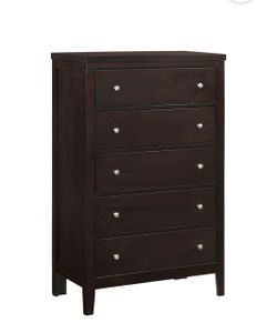 Dark Brown Wood 5-Drawer Tall Dresser