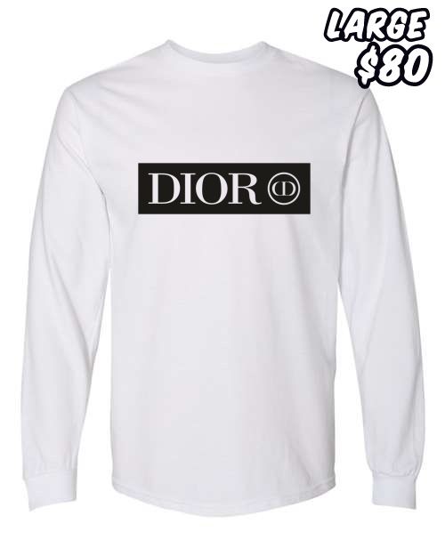 Designer Long Sleeve T Shirt White Large