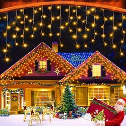 132ft Christmas Lights Decorations Outdoor, 1280 LED 8 Modes Curtain Fairy Lights with 240 Drops, Plug in Waterproof Timer Memory Function for Christm