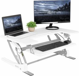 VIVO White 36 in Standing Desk Converter, DESK-V000VW Height Adjustable, Stand Up Desk Riser, Wide Keyboard Tray, Dual Monitor and Laptop Workstation,